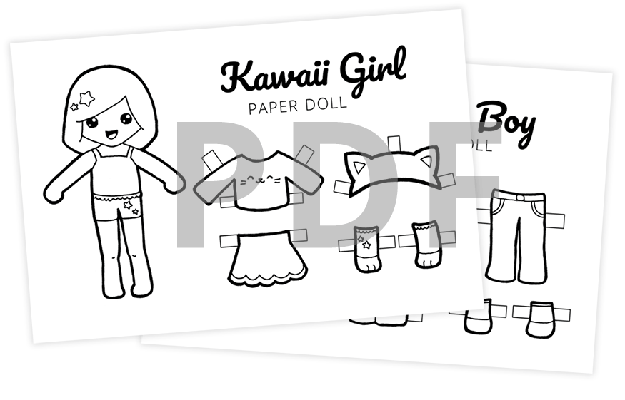 Free printable kawaii paper dolls colouring pages