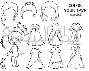 Digital file color your own princess paper doll