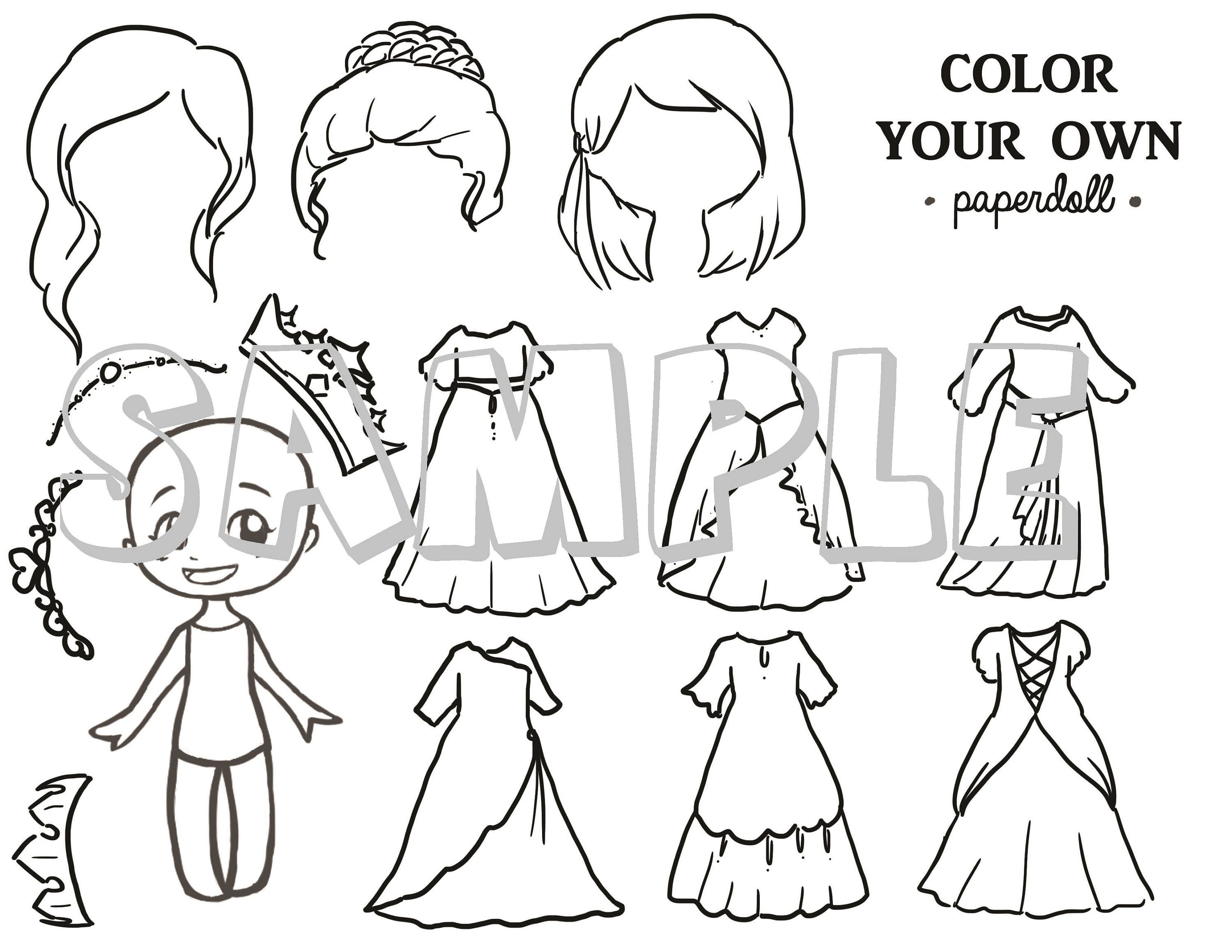 Digital file color your own princess paper doll