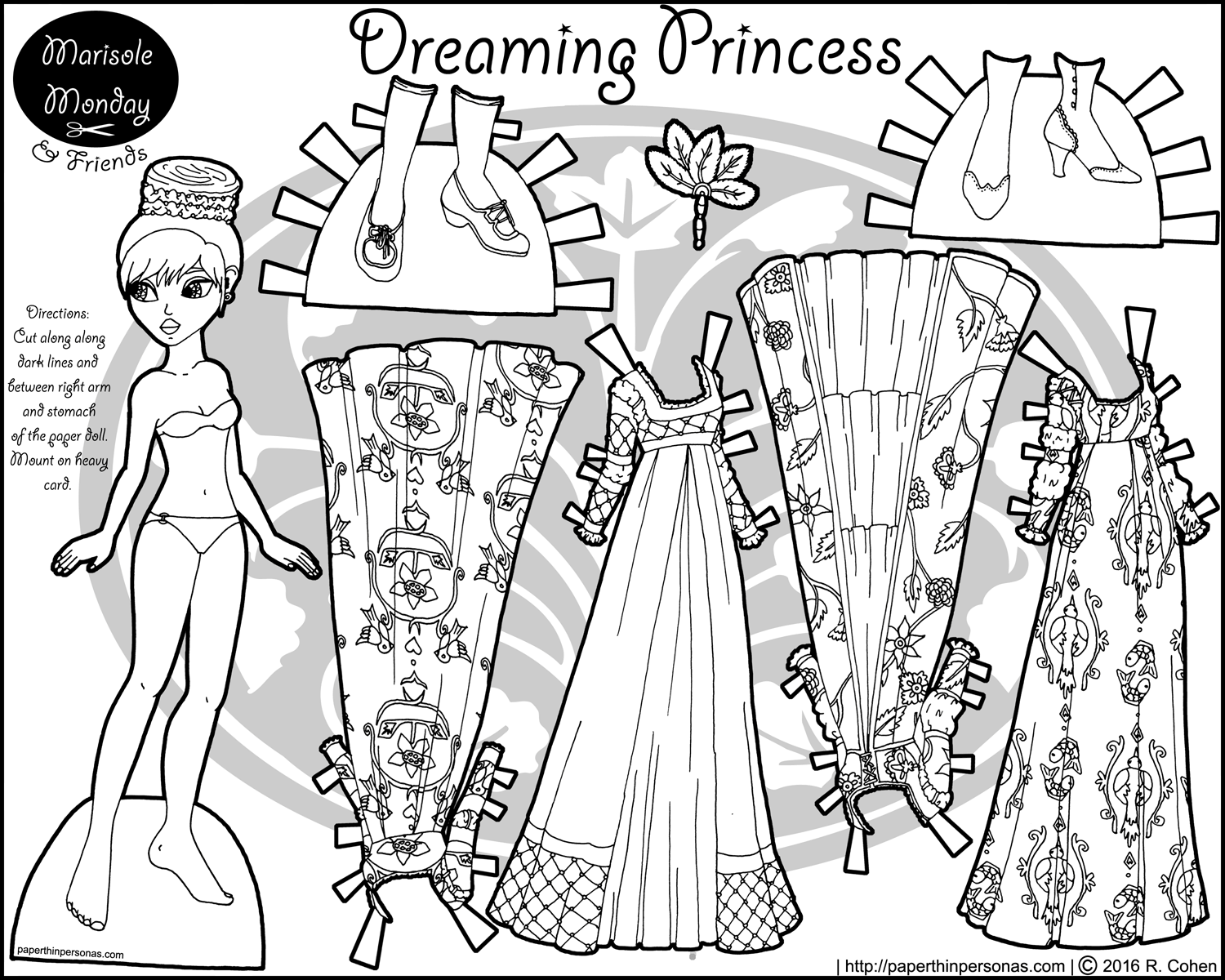 Dreaming princess a paper doll princess coloring page