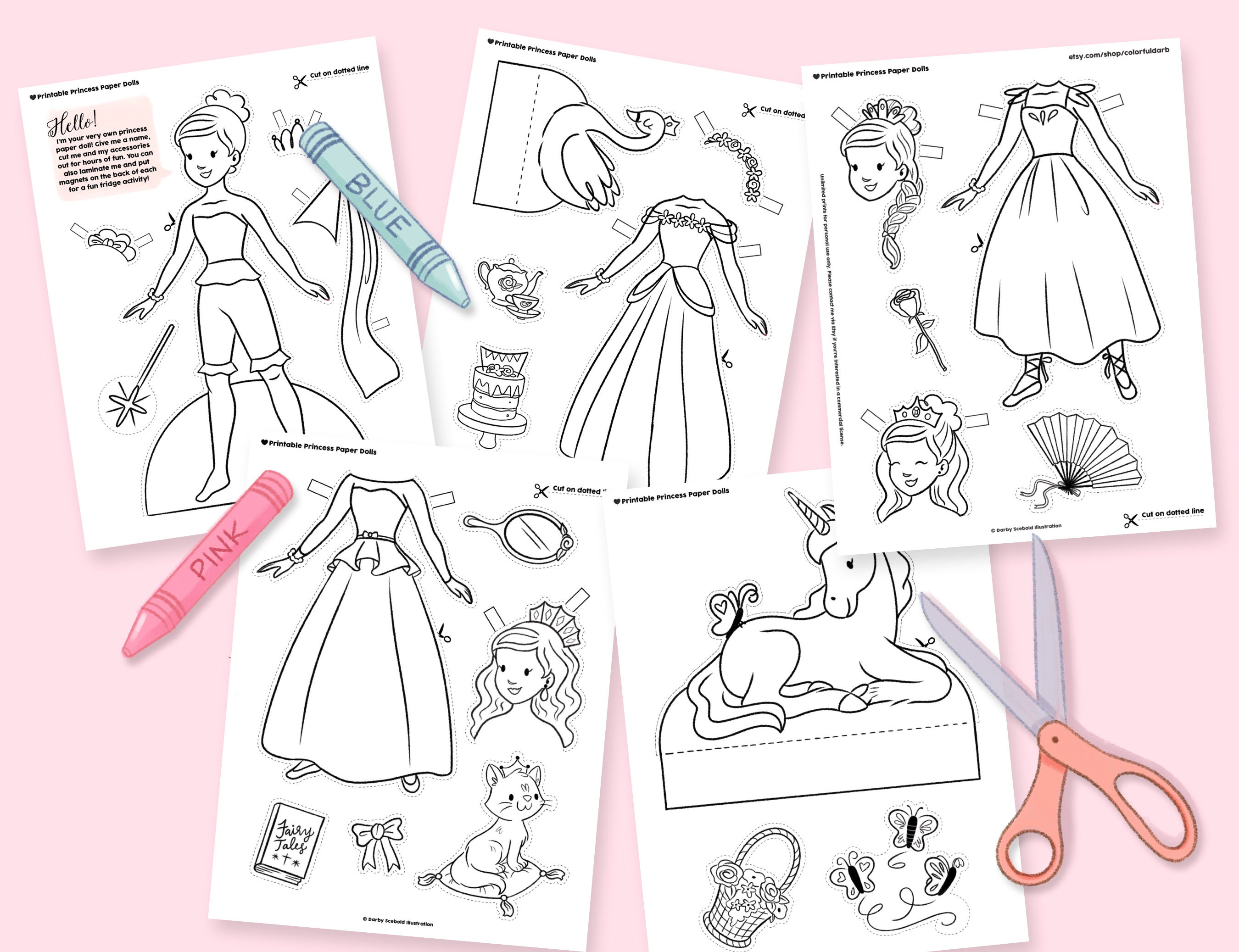 Printable coloring princess paper doll