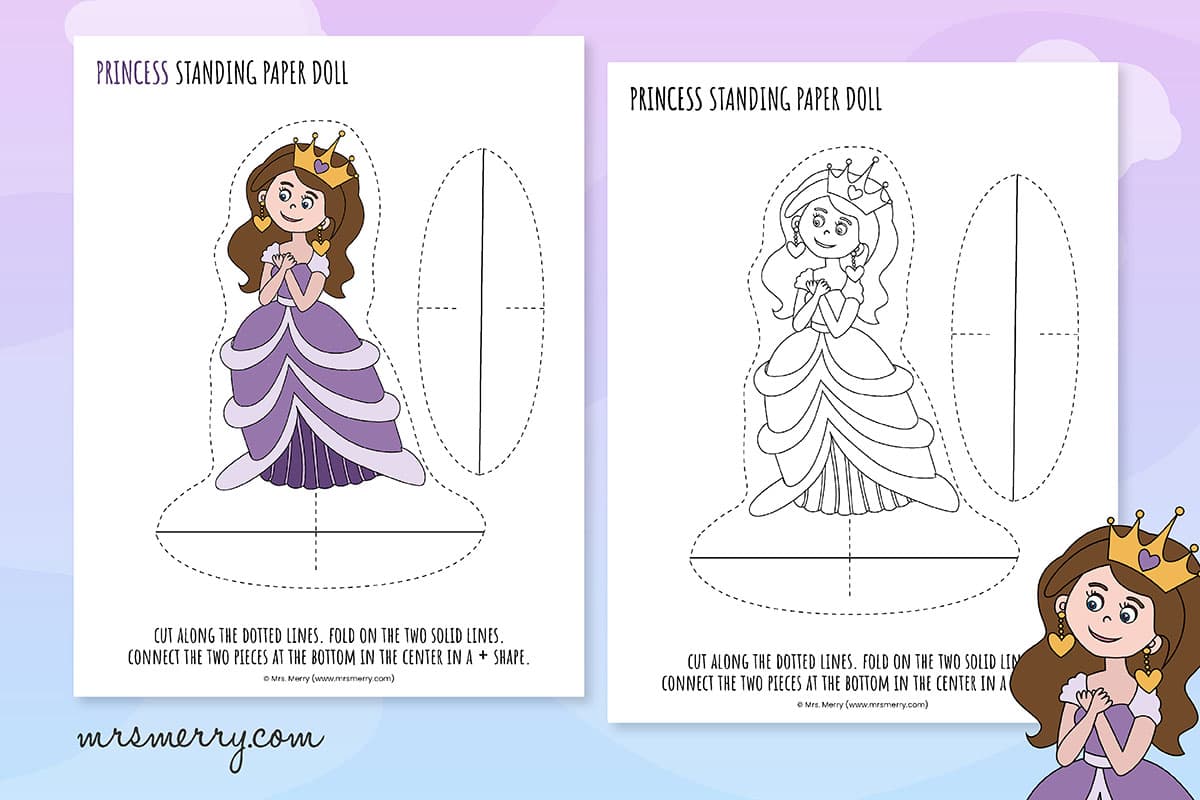 Standing princess paper doll printable mrs merry