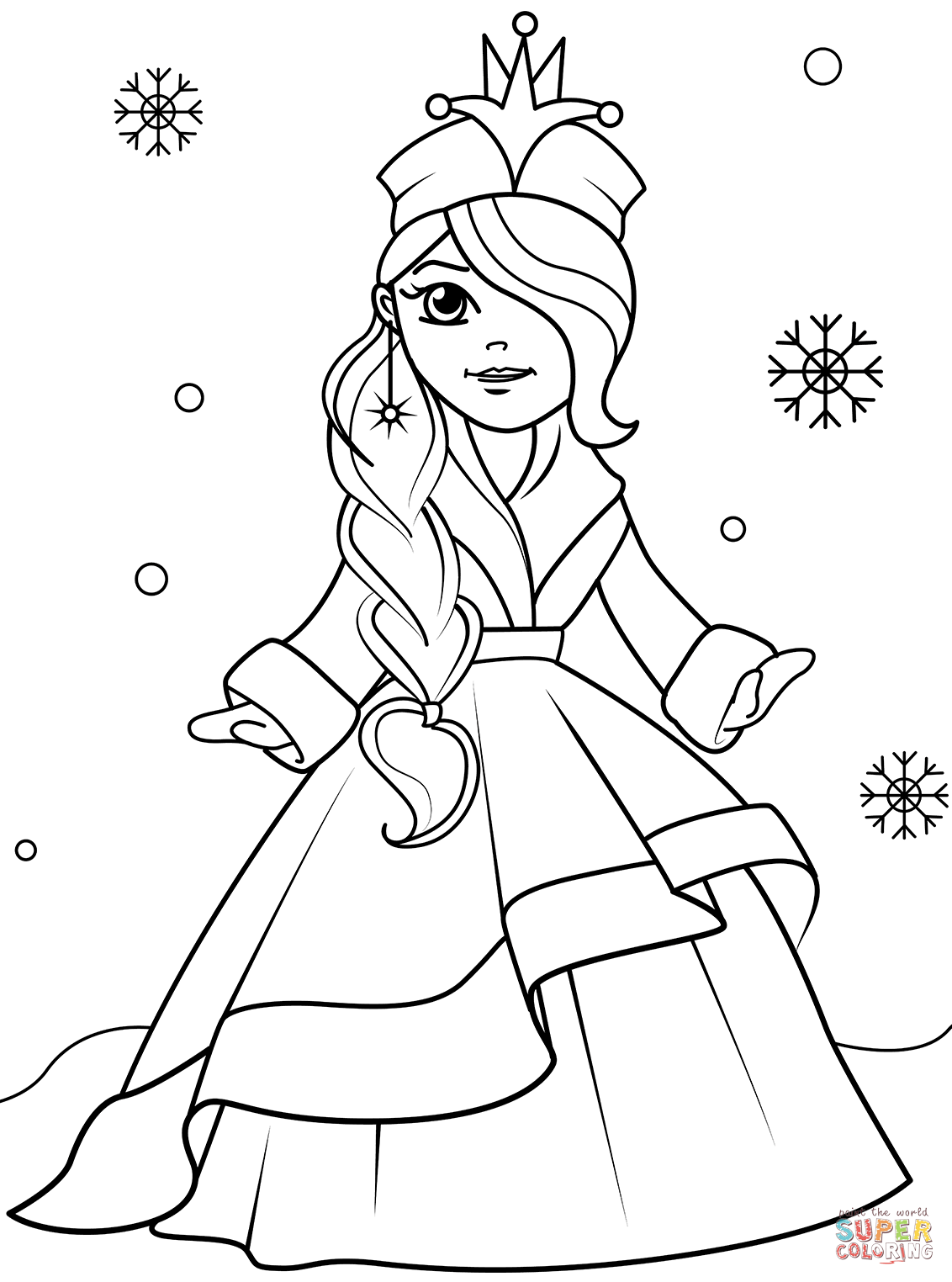 Winter princess coloring page free printable coloring pages