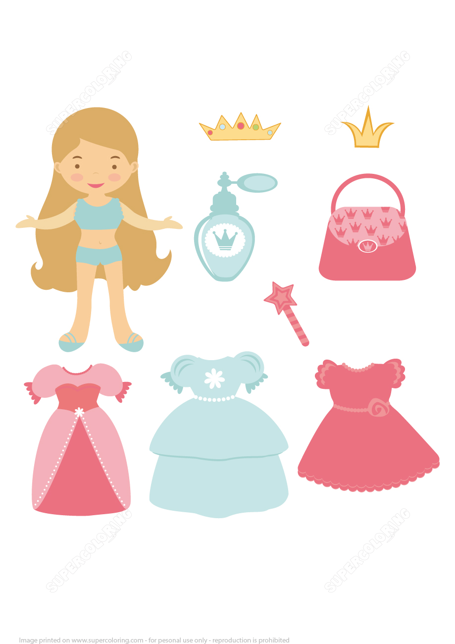 Princess paper doll with various dresses free printable papercraft templates
