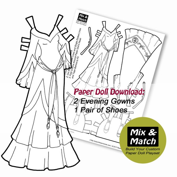 Fantasy princess printable paper doll mix match digital paper doll coloring page dress up doll medieval fantasy paper doll download