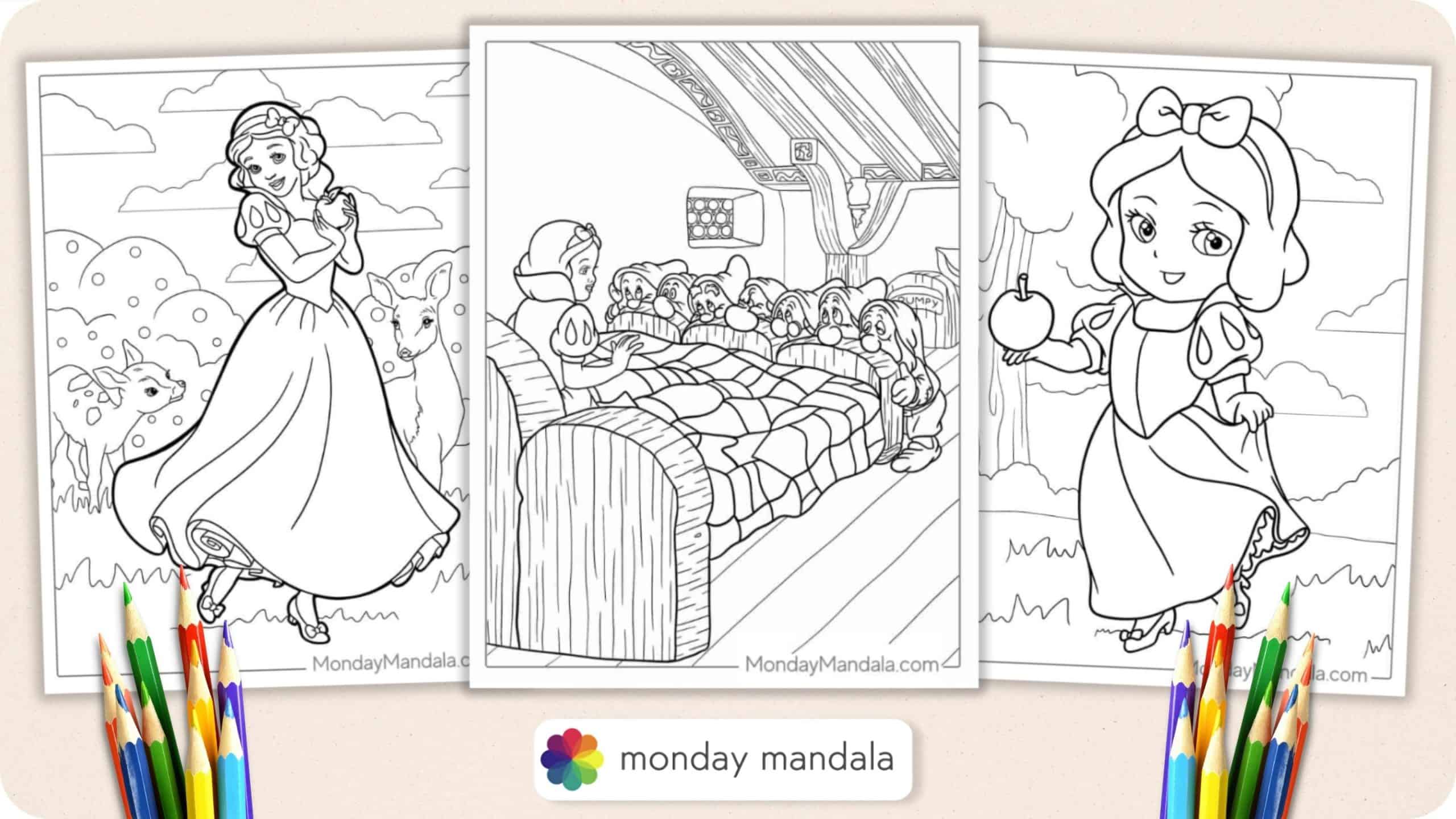 Snow white coloring pages free pdf printables