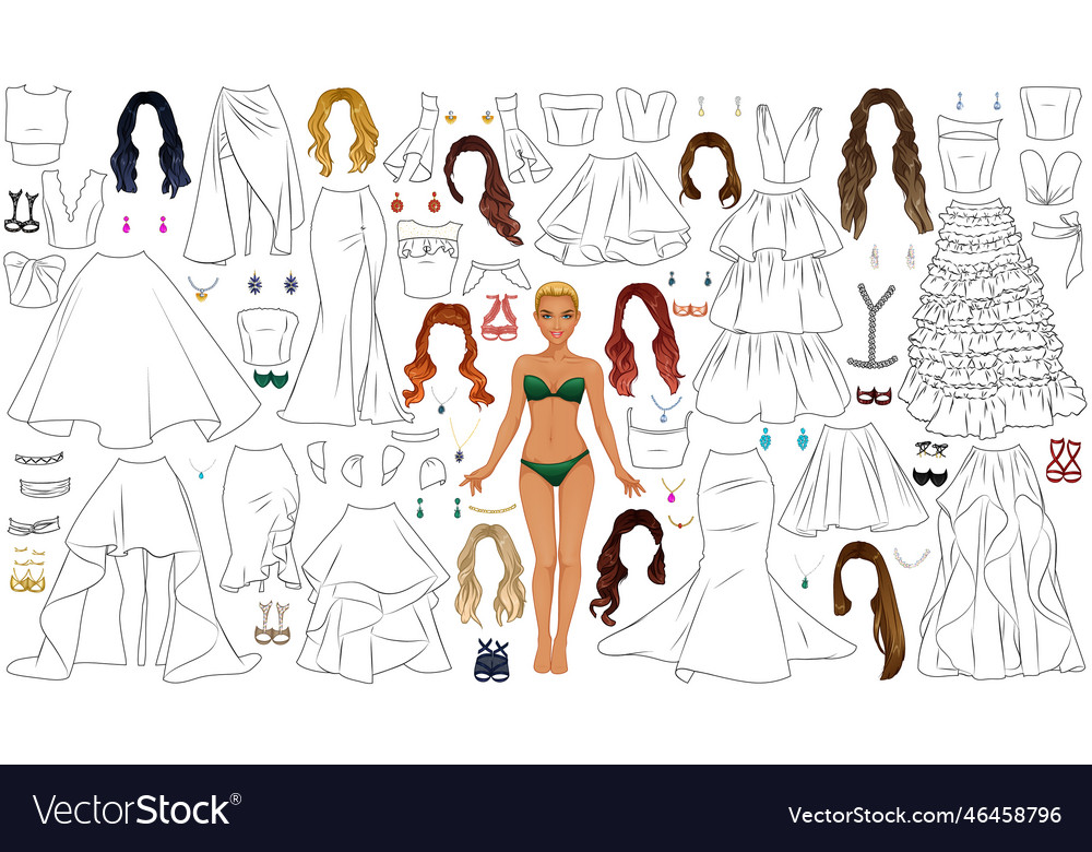 Homeing coloring page paper doll royalty free vector