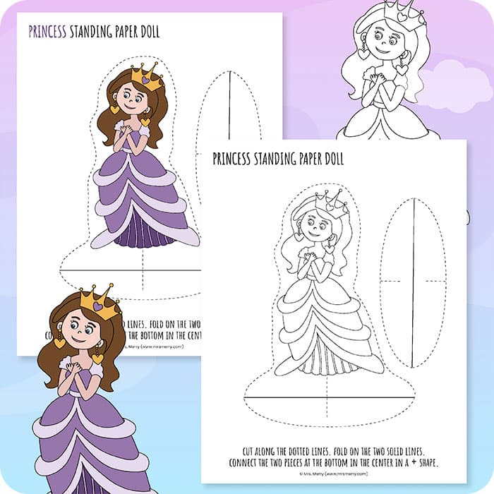Standing princess paper doll printable mrs merry