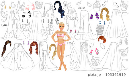 Prom dress coloring page paper doll with