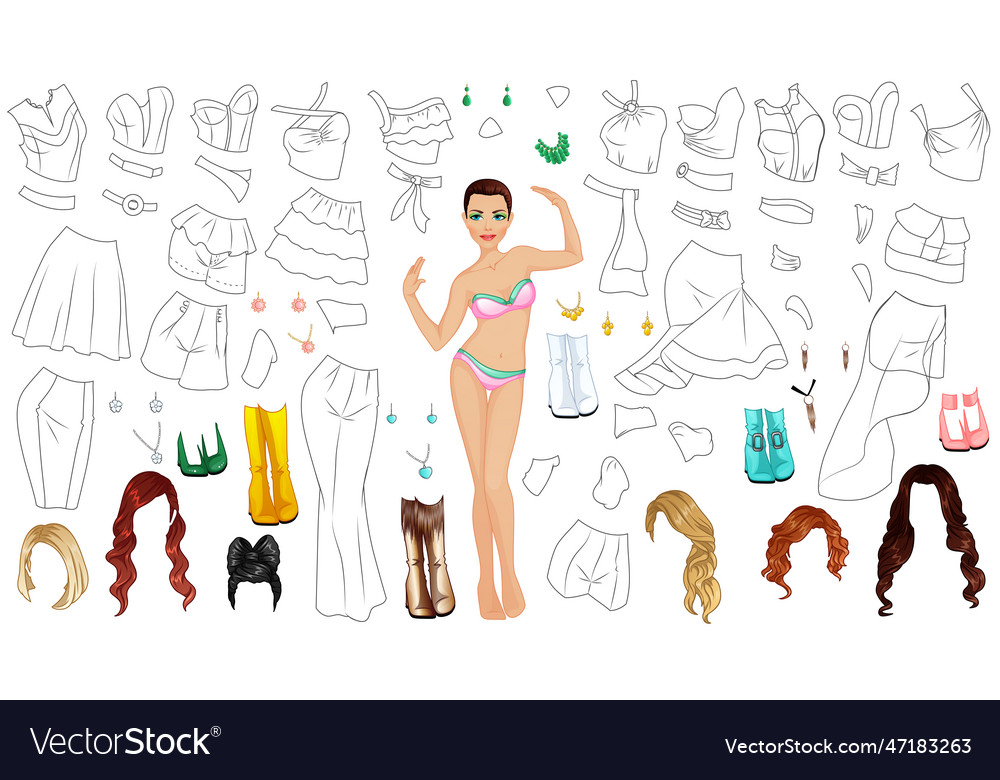 Party outfit coloring page paper doll royalty free vector