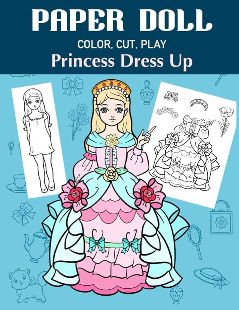 Paper doll color cut play princess dress up coloring book for kids