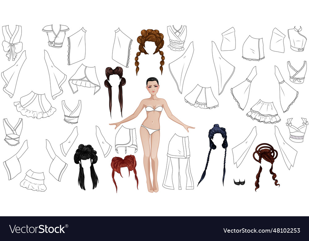 Geisha coloring page paper doll royalty free vector image