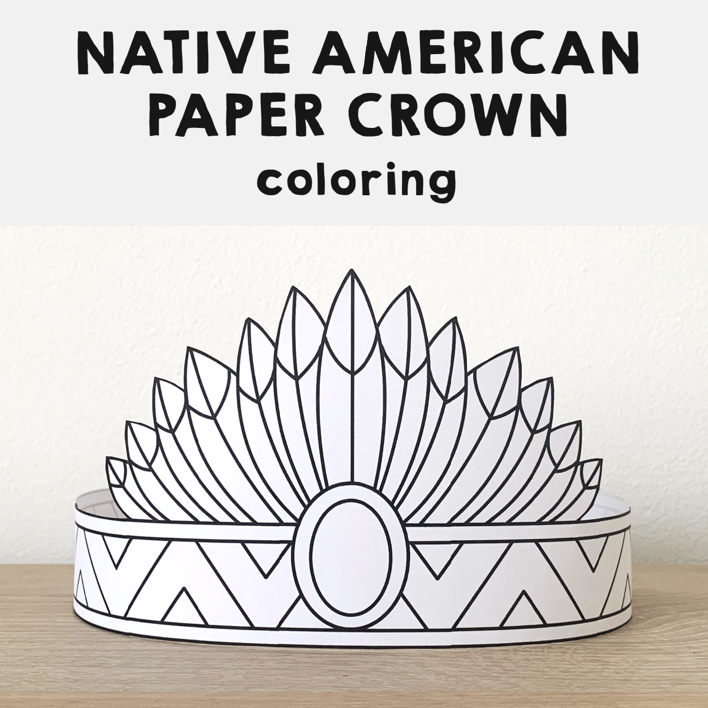 Native american headdress feathers paper crown printable coloring craft made by teachers