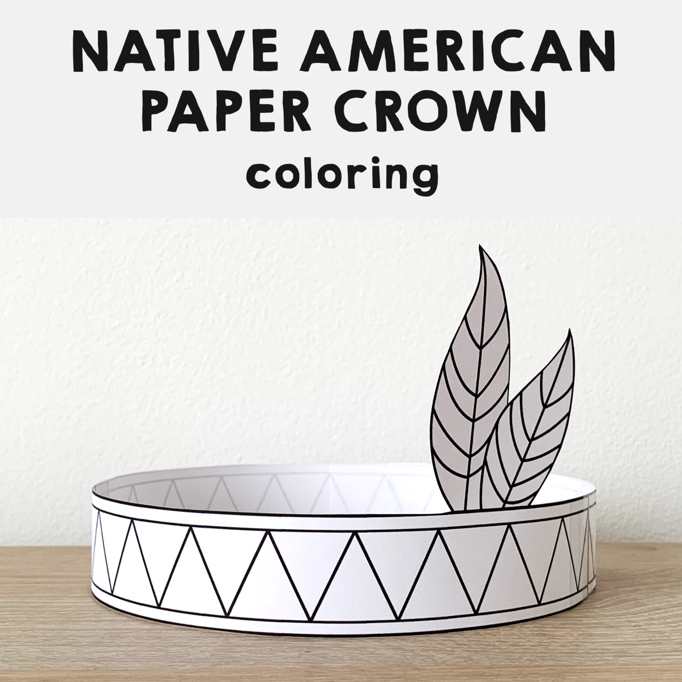 Native american headband feathers paper crown printable coloring craft made by teachers