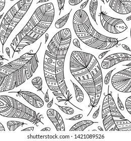 Coloring page feathers seamless pattern boho stock vector royalty free