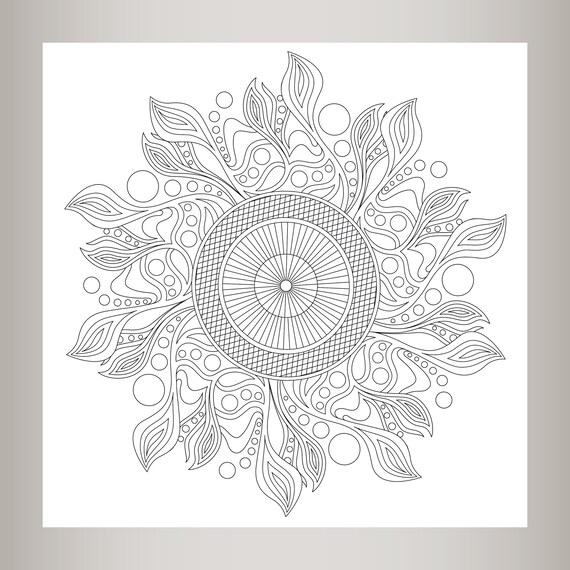 Feather and circle mandala coloring page pattern digital print instant download arches geometric pattern spiral pattern