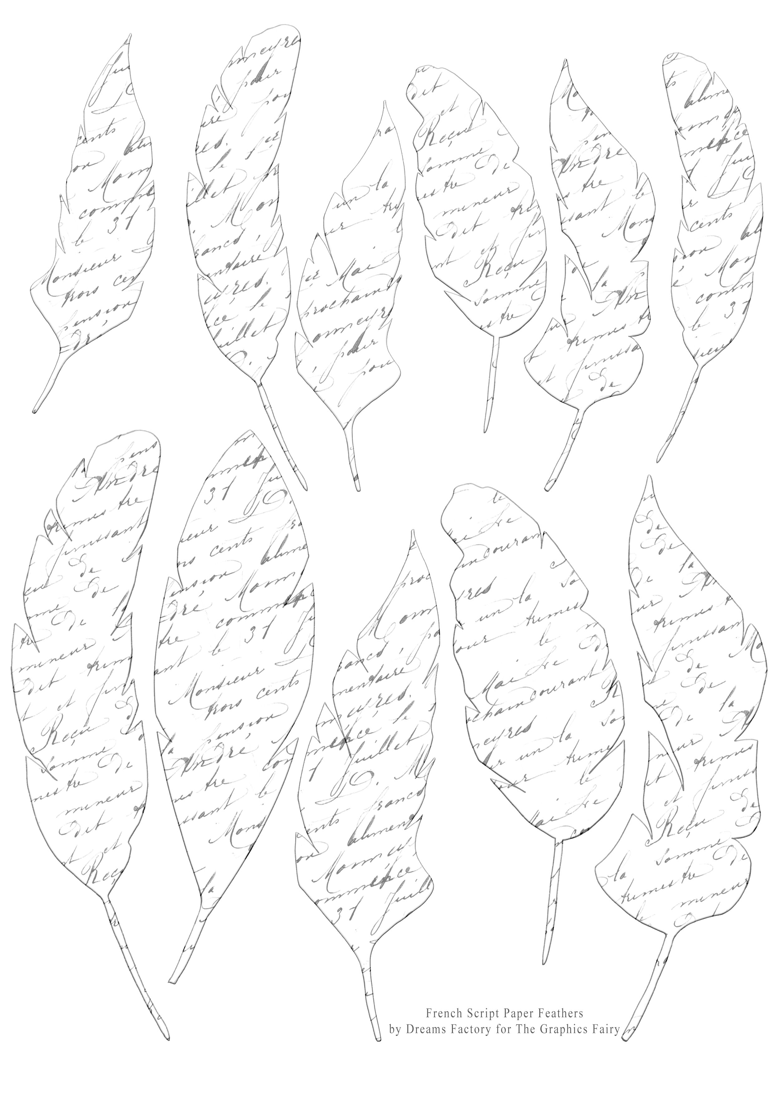 Diy french script paper feathers project free printable