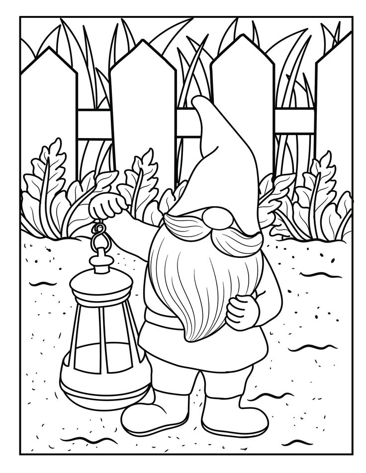 Printable gnome garden coloring pages for adults