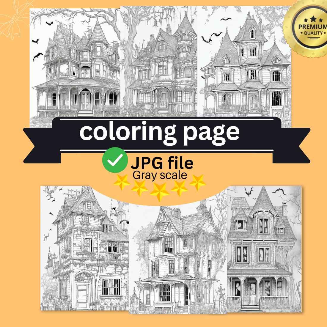 A haunted house with ghosts and cobwebs coloring page for adult
