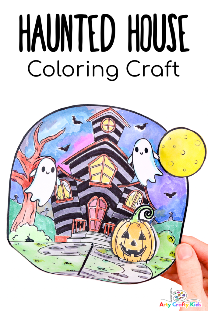 Haunted house coloring page craft