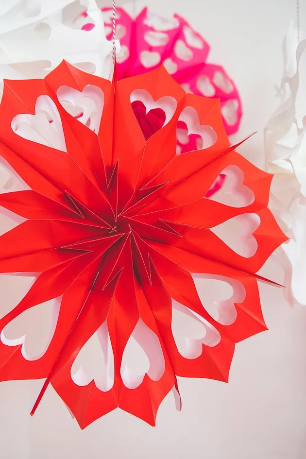 Paper bag heart snowflakes