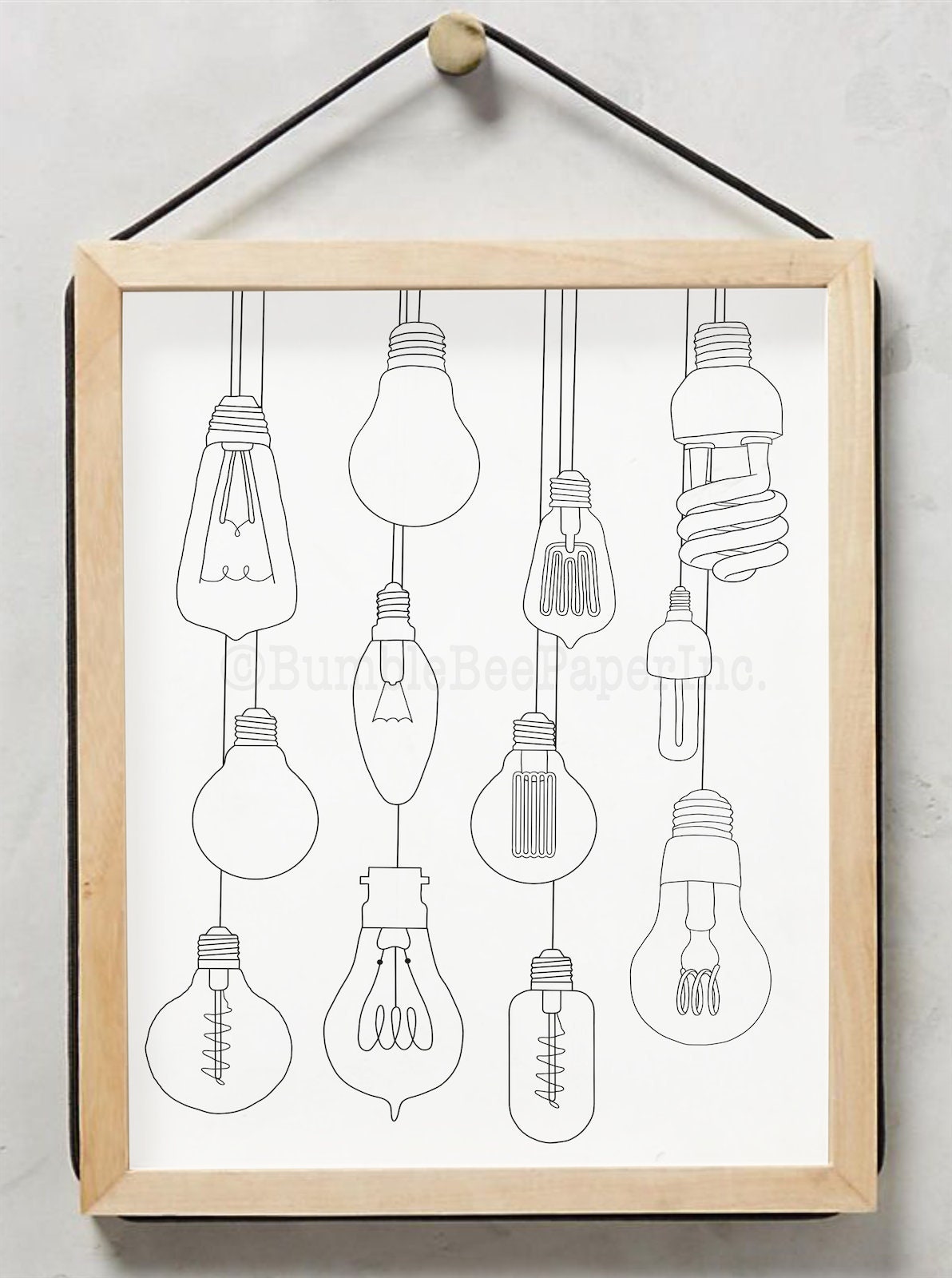 Hanging light bulbs coloring pagewall art