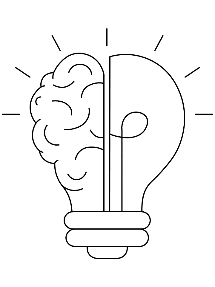 Printable coloring page lightbulb brain