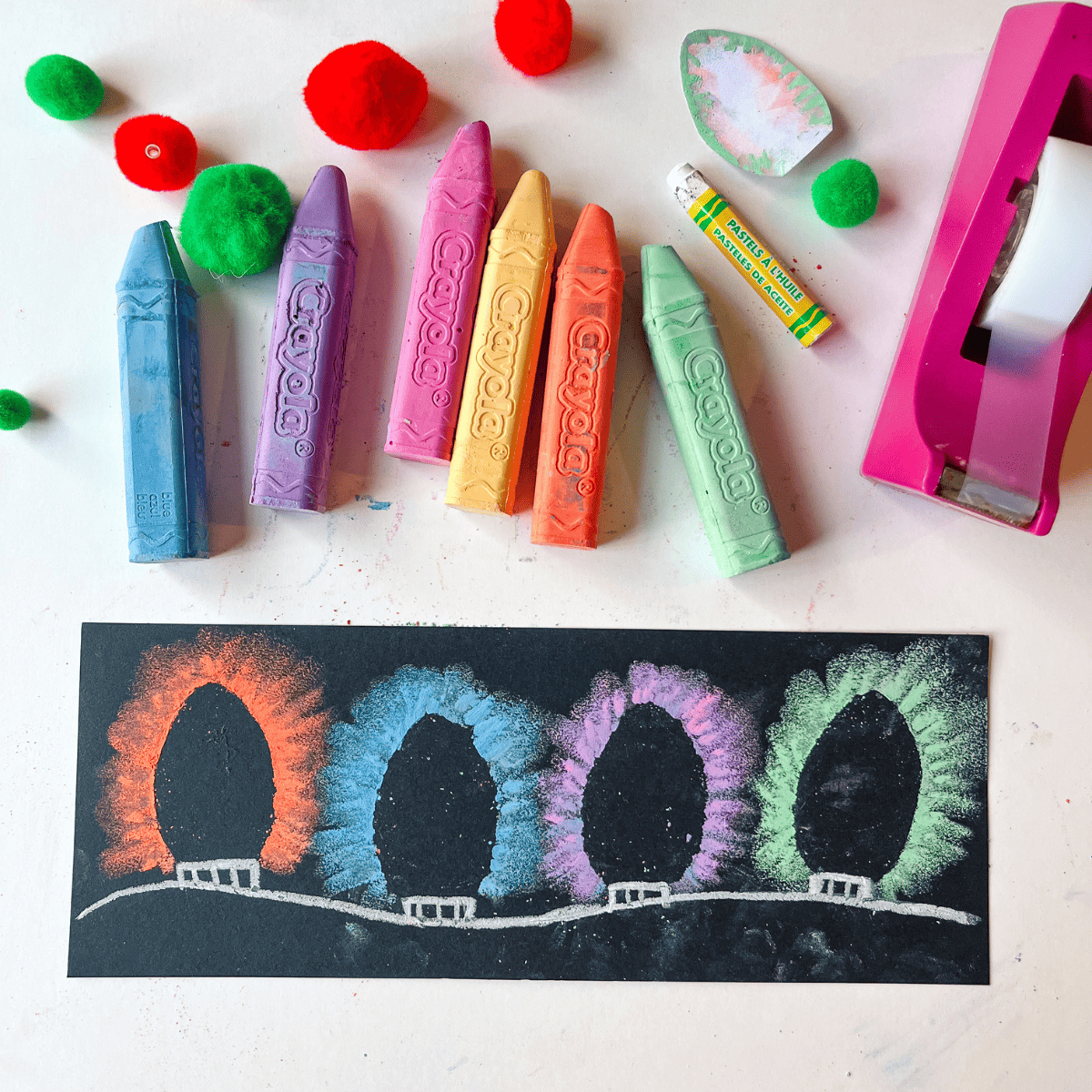 Chalk christmas light art for kids