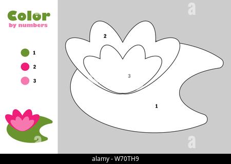 Water lily in cartoon style color by number education paper game for the development of children coloring page kids preschool activity printable stock vector image art