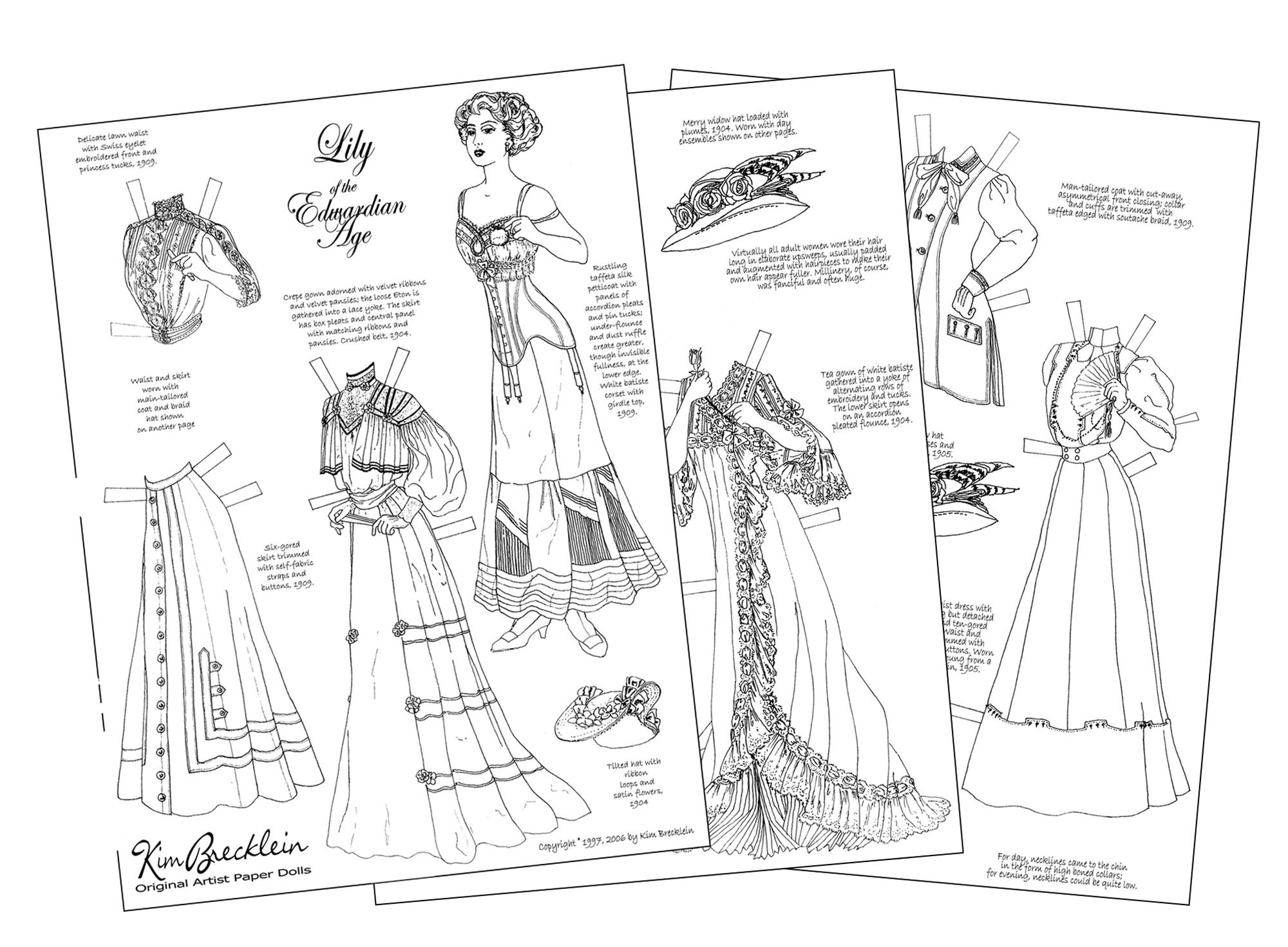 Paper doll coloring page lily of the edwardian age