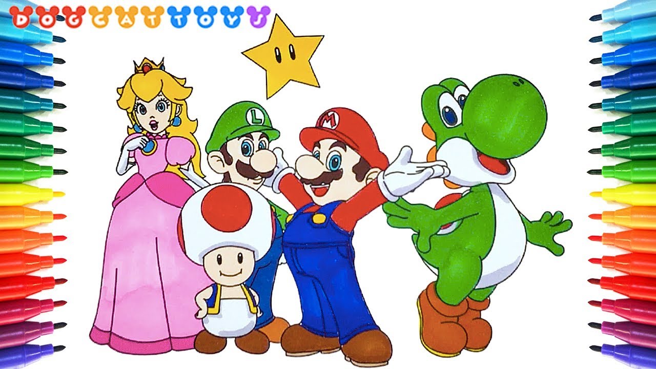 How to draw super mario bros mario yoshi luigi drawing coloring pages videos for kids