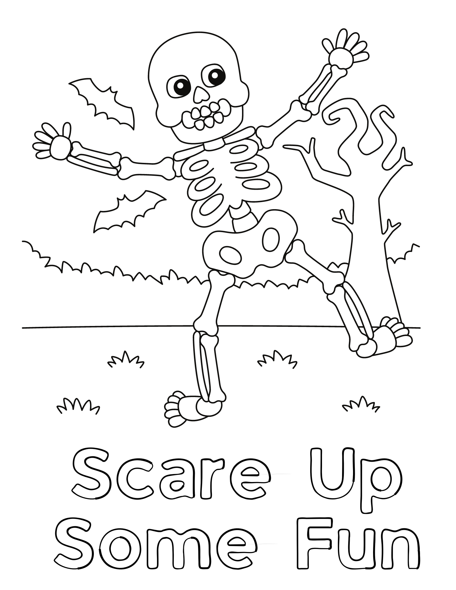 Spooky scary skeleton coloring pages