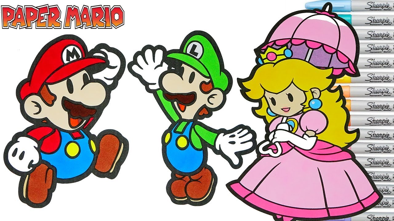 Paper mario coloring book pages nintendo luigi princess peach rainbow splash