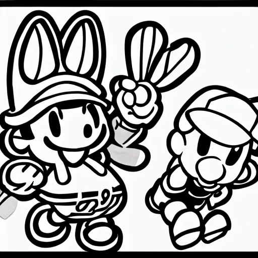 Paper mario hand drawn clear sharp lines black and stable diffusion