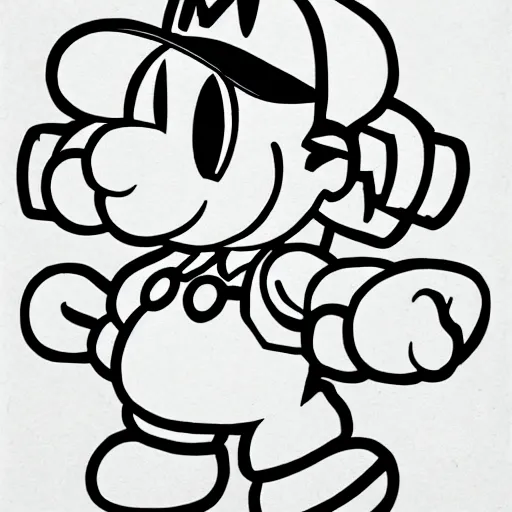 Paper mario hand drawn clear sharp lines black and stable diffusion