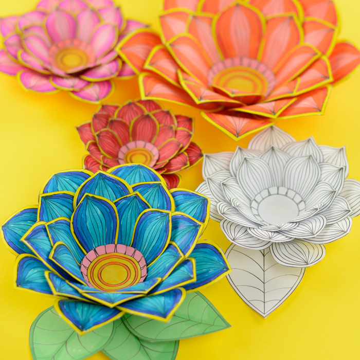 Paper craft flowers d coloring pages digital download of printable pdfs