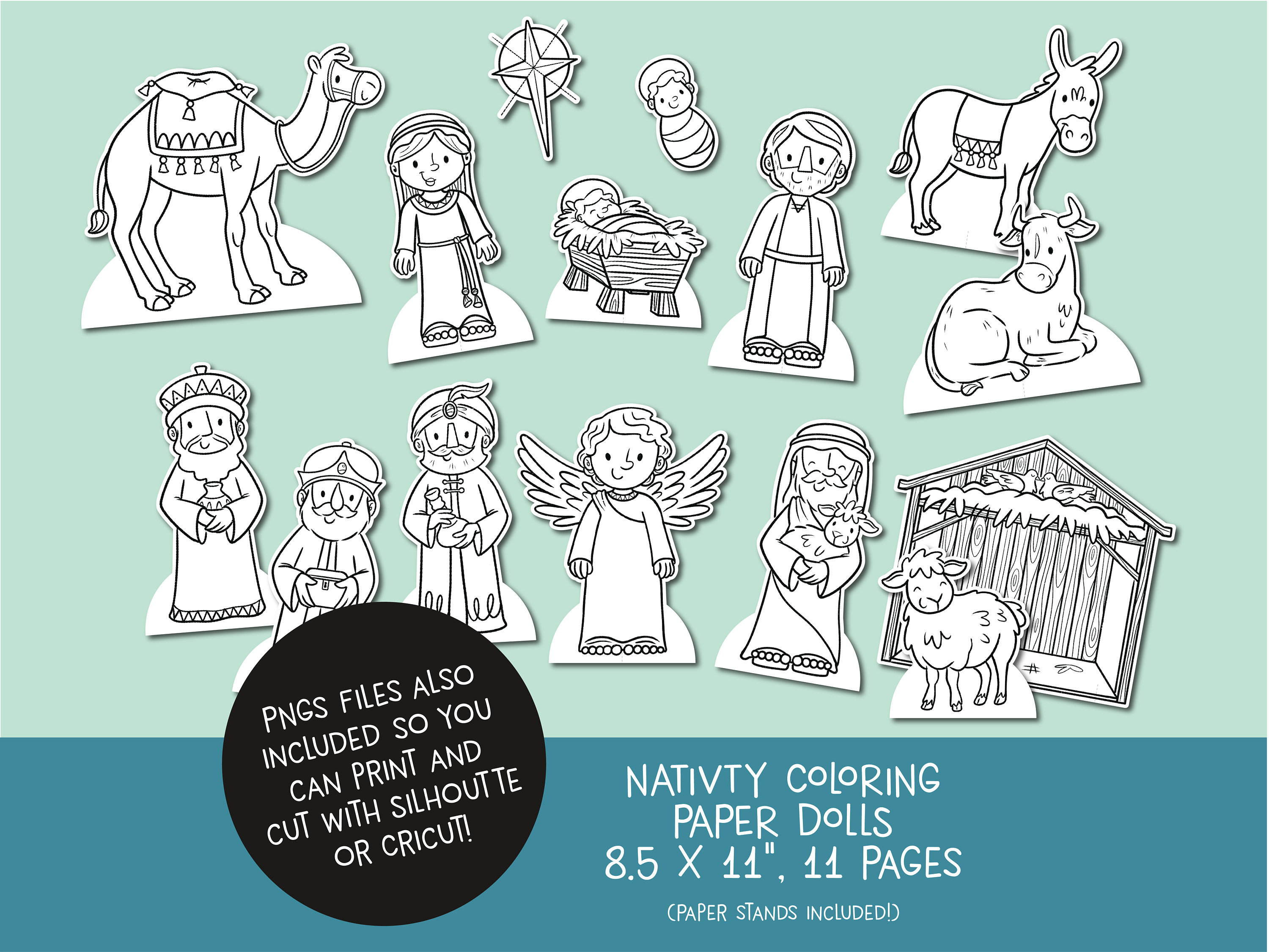 Christmas nativity paper dolls nativity printable coloring pages religious christmas activity christian christmas color digital download