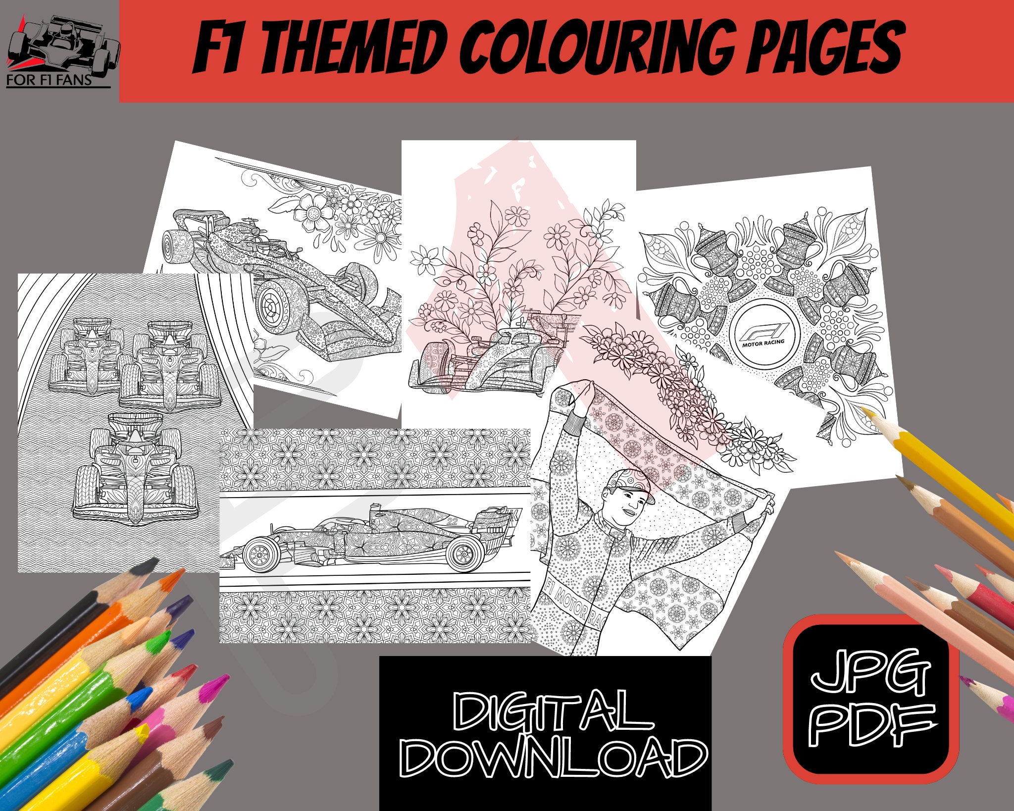 F themed colouring pages set of f printables coloring page digital download