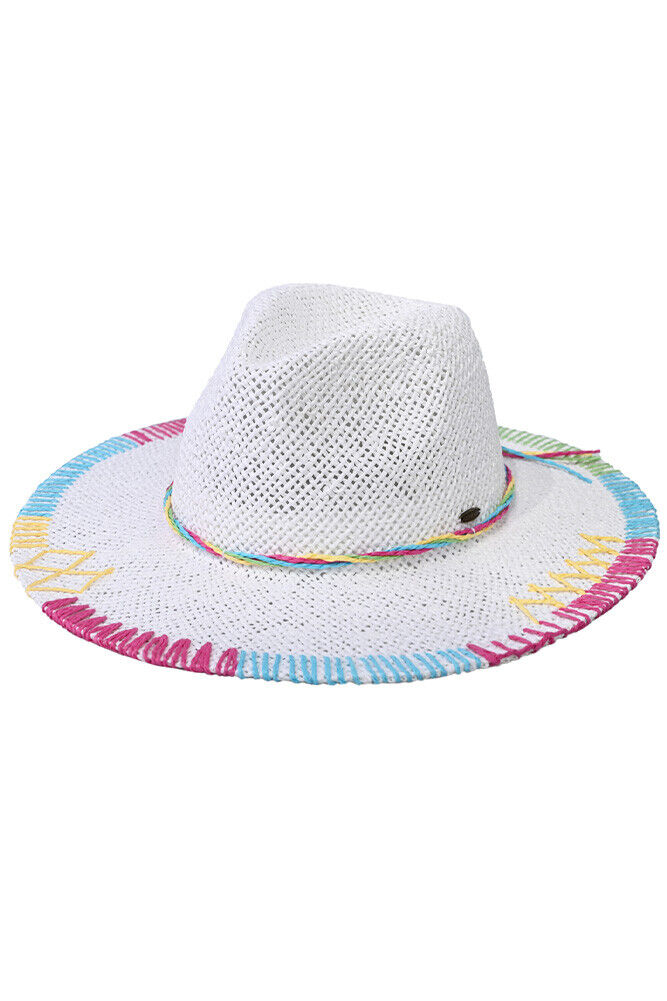 Cc exclusive womens handmade paper stitches multi color panama sun hat