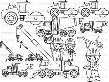 Construction machines outline clip art stamp coloring pages builders work