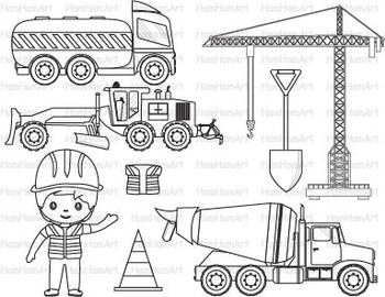 Construction machines outline clip art stamp coloring pages builders work