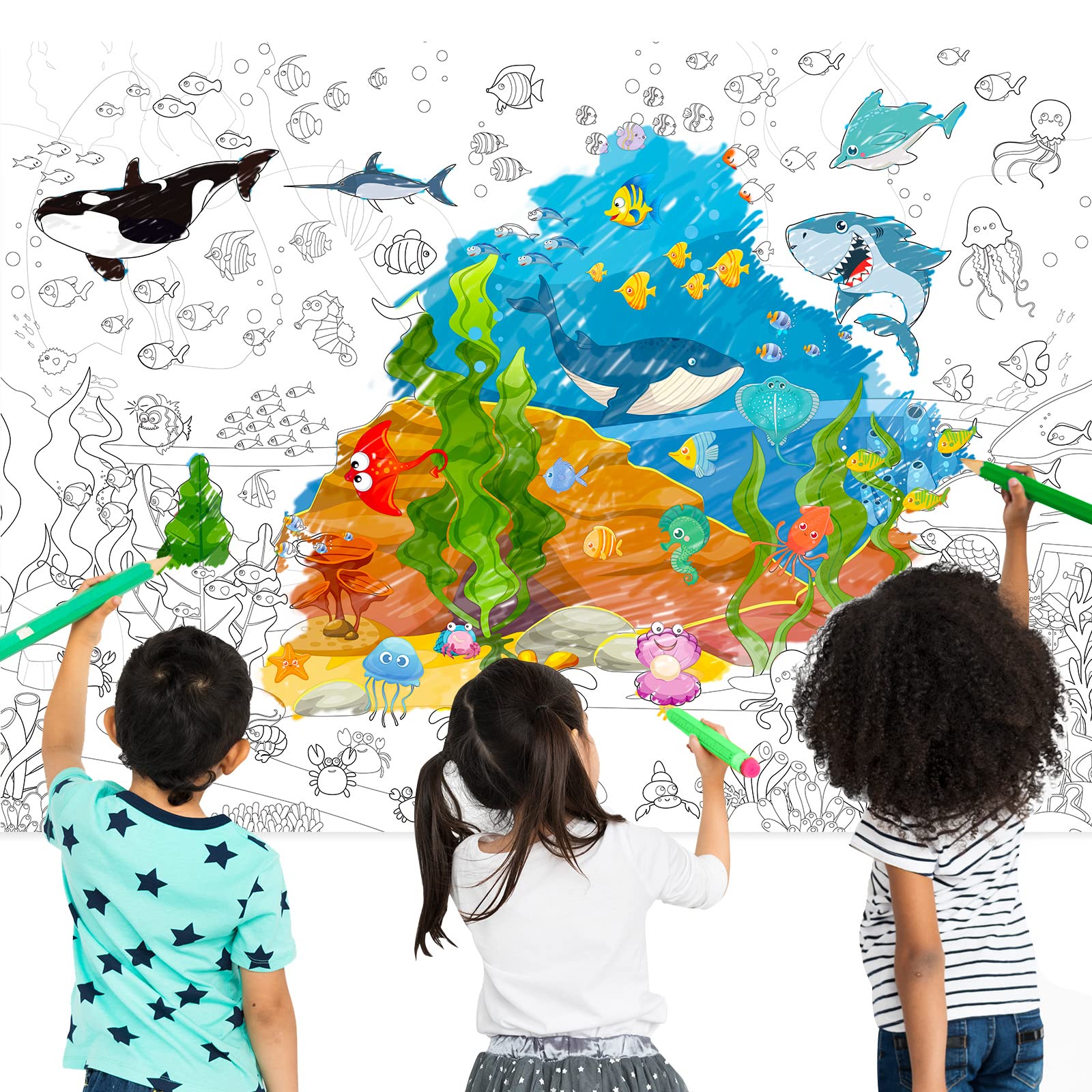 Pajean ocean animal jumbo giant coloring poster for kids x inch table wall pages under the sea animals huge paper large sheets art activities kid birthday home white toys