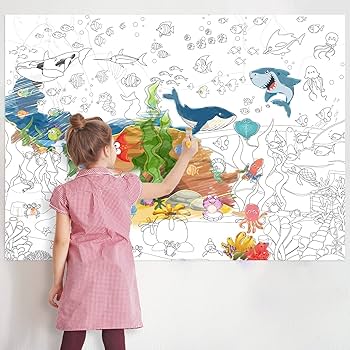 Pajean ocean animal jumbo giant coloring poster for kids x inch table wall pages under the sea animals huge paper large sheets art activities kid birthday home white toys