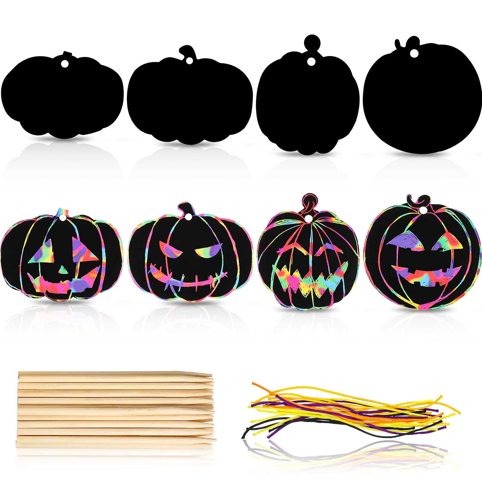 Tenceur pieces halloween scratch paper kit including rainbow color scratch paper pumpkin scratch paper stylus scraper with colorful cords for kids adults crafts making arts crafts sewing