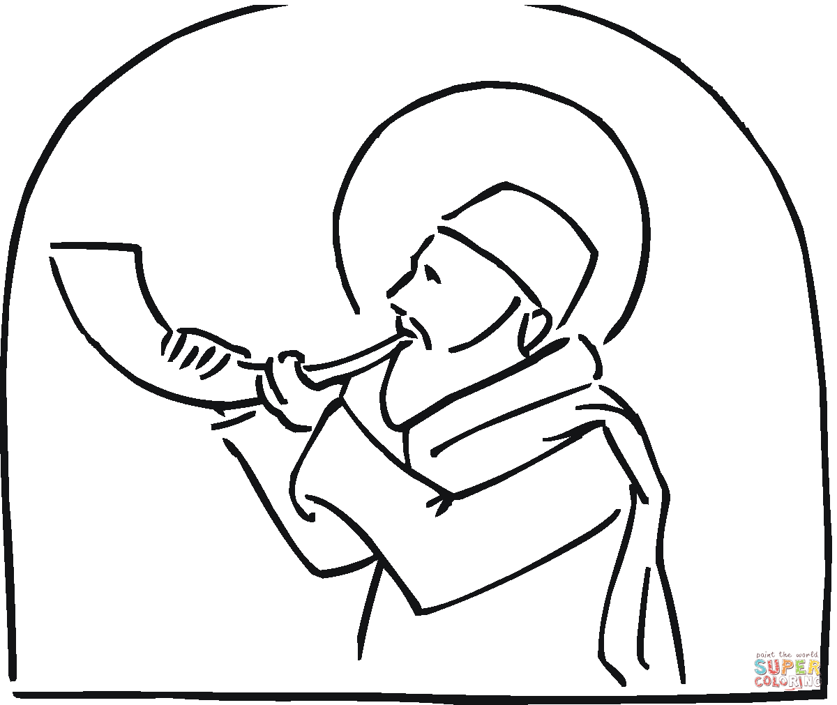 Jew with shofar during rosh hashanah coloring page free printable coloring pages