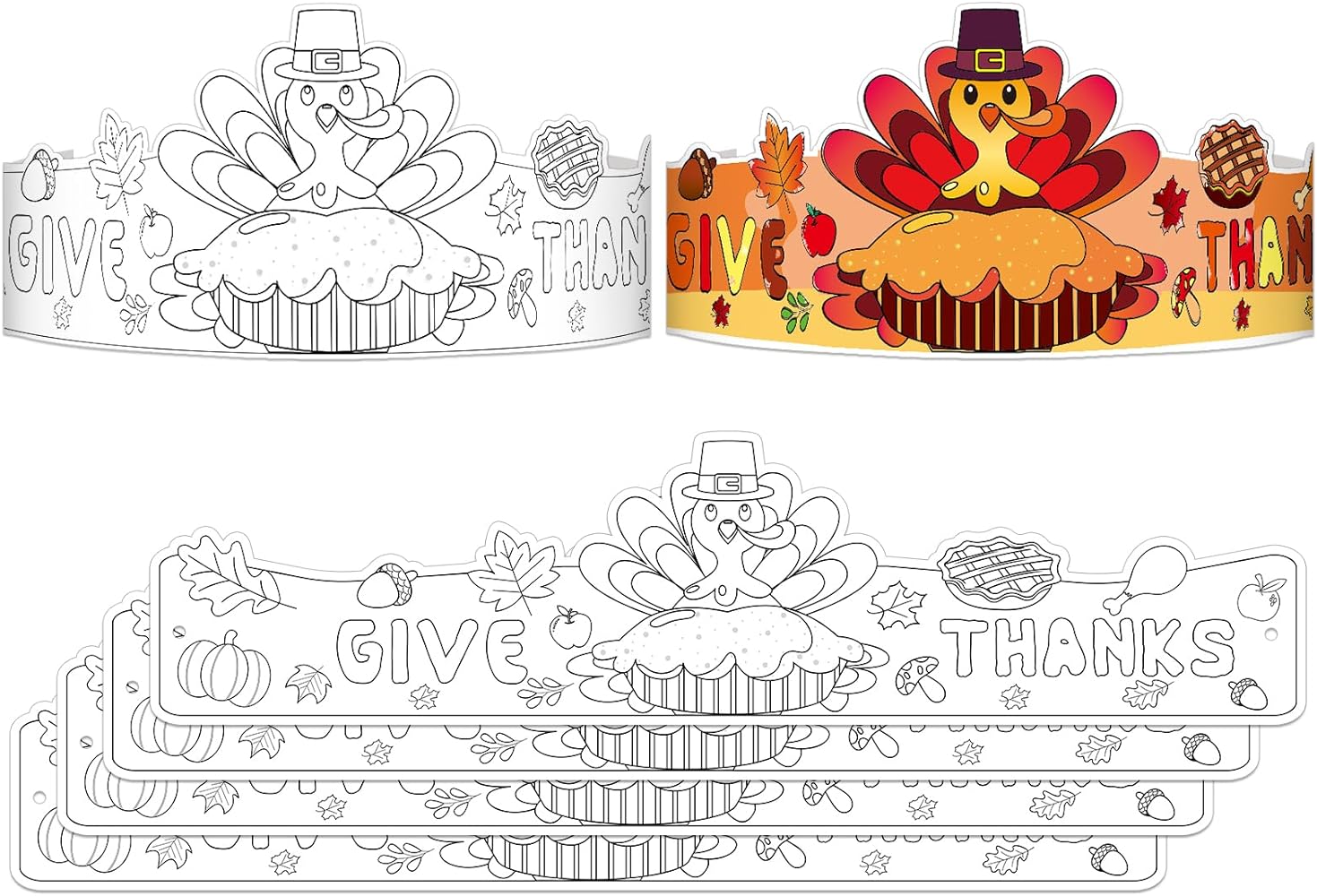 Whatsign thanksgiving coloring turkey hat for kids adults thanksgiving headband paper turkey crowns hat fall thanksgiving activities crafts for kids classroom thanksgiving party favors decorations toys games