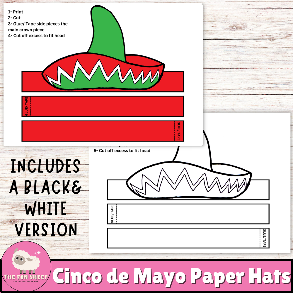 Cinco de mayo paper hats fiesta sombrero headbands coloring activity set of made by teachers