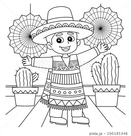 Cinco de mayo mexican boy coloring page for kids