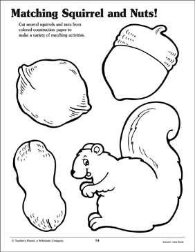 Matching squirrel and nuts patterns craft activity printable craftivities skills sheets