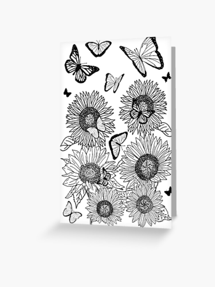 Summer sunflowers and butterflies coloring page greeting card for sale by hothibiscus